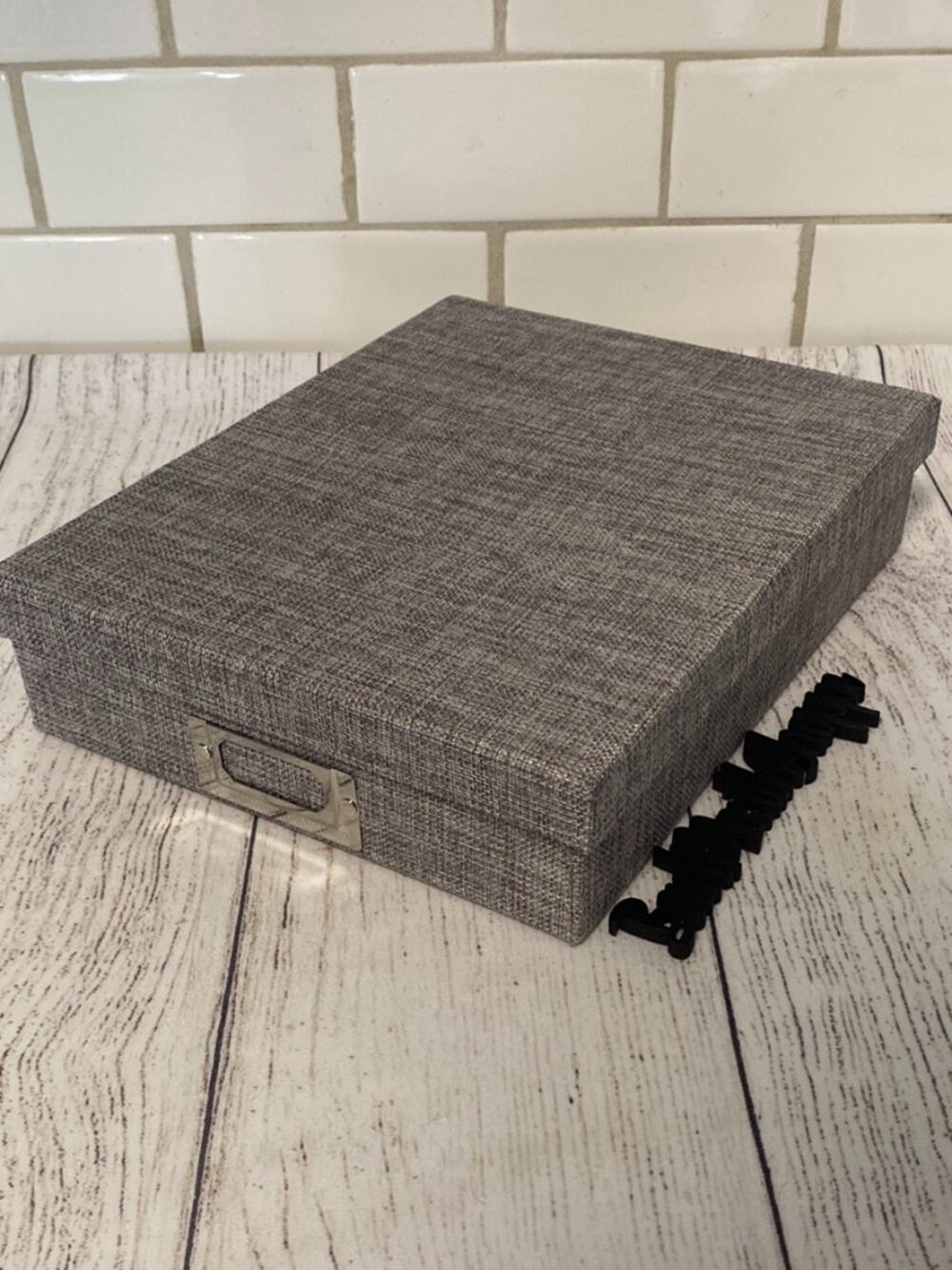 Grey Black White Linen Inspired Photo Storage or Display Box